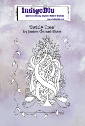 Swirly Tree A6 Red Rubber Stamp by Janine Gerard-Shaw